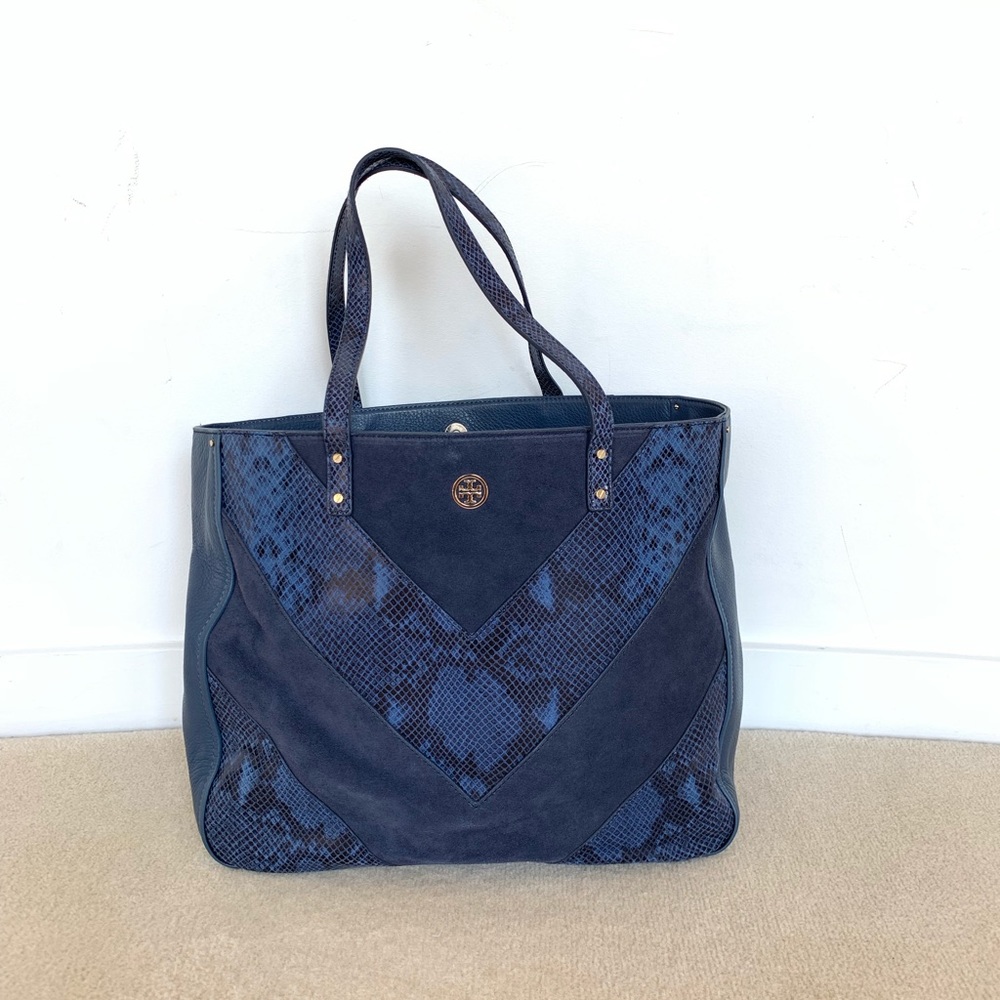 Tory Burch Navy Blue Python Suede Purse